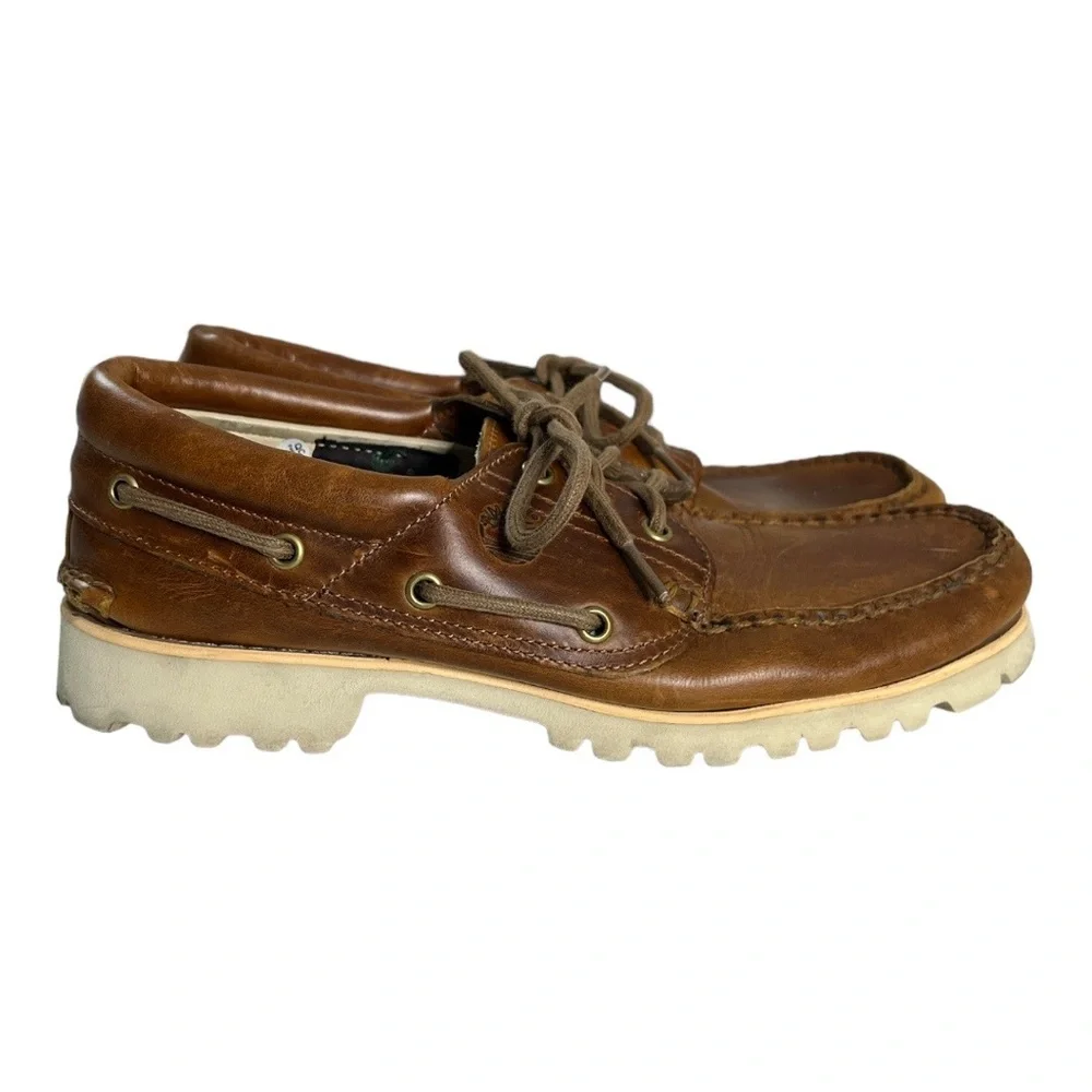 Timberland Slip‎ On Loafers Brown Leather Off White Chunky Soles Lace Up